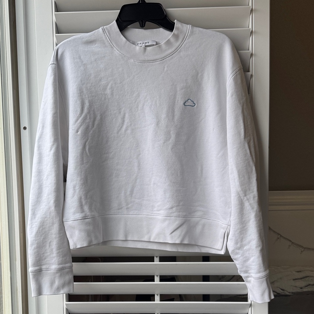 Frame White Crewneck Top With Embroidered Cloud